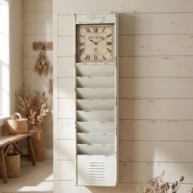 60" X 14" Off White Metal Hanging Wall Decor Clock