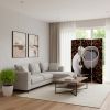 72" Brown Canvas Folding Three Panel Screen Room Divider