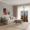 72" Red Blue And Ivory Canvas Folding Three Panel Screen Room Divider