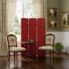 71" Red Wood Folding Three Panel Screen Room Divider
