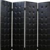 84" Black Faux Leather Folding Four Panel Screen Room Divider
