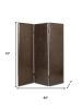 72" Brown Faux Leather Folding Three Panel Screen Room Divider