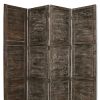 84" Black Wood Folding Four Panel Screen Room Divider