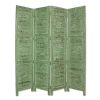 84" Green Rustic Wood Folding Four Panel Screen Room Divider