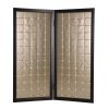 67" Gold Fabric Folding Two Panel Screen Room Divider