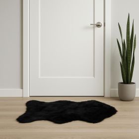 2' X 3' Black Faux Sheepskin Animal Print Washable Area Rug