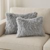 Set of Two 12" X 20" Gray Faux Fur Throw Pillows
