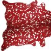 6' X 7' Red And Silver Cowhide Area Rug