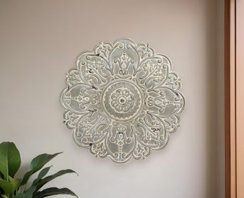 13" White Medallion Distressed Metal Wall Decor