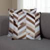 Set of Two Natural and Brown Chevron Cowhide Throw Pillows