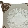 20" Beige Damask Cotton Throw Pillow