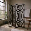 84" Black Solid Wood Folding Four Panel Screen Room Divider