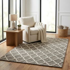 5' X 7' Dark Gray and Ivory Wool Diamond Hand Woven Berber Area Rug