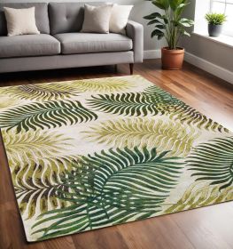 5' X 8' Natural Green And Brown Wool Botanical Leaves Hand Tufted Area Rug