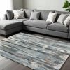 7' X 10' Teal Blue And White Abstract Distressed Area Rug