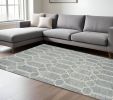 8' X 10' Slate Blue And Ivory Wool Geometric Hand Tufted Area Rug