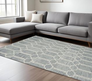 8' X 10' Slate Blue And Ivory Wool Geometric Hand Tufted Area Rug