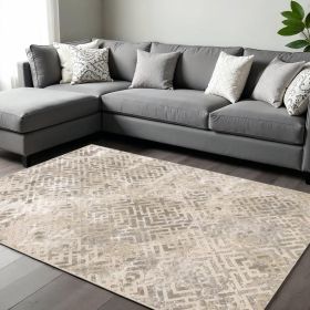 7' X 10' Sand And Light Blue Geometric Area Rug