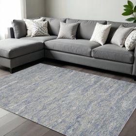 7' X 9' Blue And Beige Wool Abstract Hand Tufted Area Rug