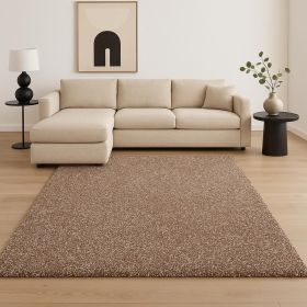 8' X 11' Beige And Brown Abstract Shag Hand Woven Area Rug
