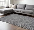 8' X 10' Gray And Light Gray Wool Houndstooth Hand Woven Area Rug With Fringe