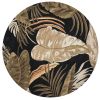 8' Black Beige And Brown Wool Botanical Leaves Hand Tufted Round Rug