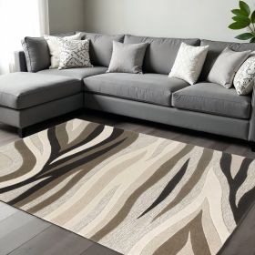 8' X 10' Beige Ivory And Black Wool Abstract Hand Tufted Area Rug
