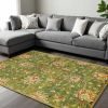 8' X 11' Green Red And Ivory Wool Floral Medallion Hand Tufted Area Rug