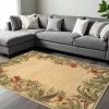 8' X 10' Beige Red And Green Wool Tropical Floral Hand Tufted Area Rug