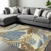 8' X 11' Ivory Blue And Brown Wool Tropical Botanical Hand Tufted Area Rug