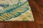 9' X 12' Ivory Teal And Green Wool Tropical Botanical Hand Tufted Area Rug