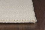 9' X 13' Ivory And White Wool Striped Hand Woven Area Rug