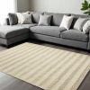 9' X 13' Ivory And White Wool Striped Hand Woven Area Rug