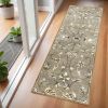 7' Gray Ivory And Brown New Zealand Lambs Wool Floral Hand Tufted Runner Rug