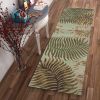 8' Aqua And Brown Wool Botanical Leaves Hand Tufted Runner Rug