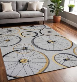 5' X 8' Gray Black And Yellow Abstract Geometric Hand Hooked Area Rug