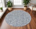 6' Indigo And Ivory Abstract Hand Woven Round Rug
