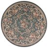8' Slate Blue Red And Ivory Floral Medallion Round Rug
