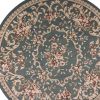 8' Slate Blue Red And Ivory Floral Medallion Round Rug