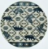8' Ivory And Blue Woodland Lodge Round Rug