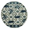 8' Ivory And Blue Woodland Lodge Round Rug