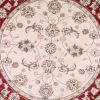 8' Ivory And Red Floral Medallion Round Rug