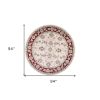 8' Ivory And Red Floral Medallion Round Rug