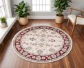 8' Ivory And Red Floral Medallion Round Rug