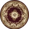 7' Red and Ivory Floral Border Round Rug