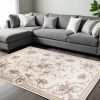 8' X 10' Ivory Red And Green Floral Medallion Area Rug