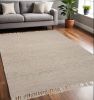 5' X 8' Beige Wool Hand Woven Area Rug With Fringe