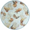7' Blue Beige And Green Seashell and Coral Hand Hooked Round Rug