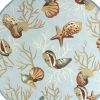 7' Blue Beige And Green Seashell and Coral Hand Hooked Round Rug
