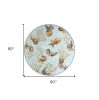 7' Blue Beige And Green Seashell and Coral Hand Hooked Round Rug